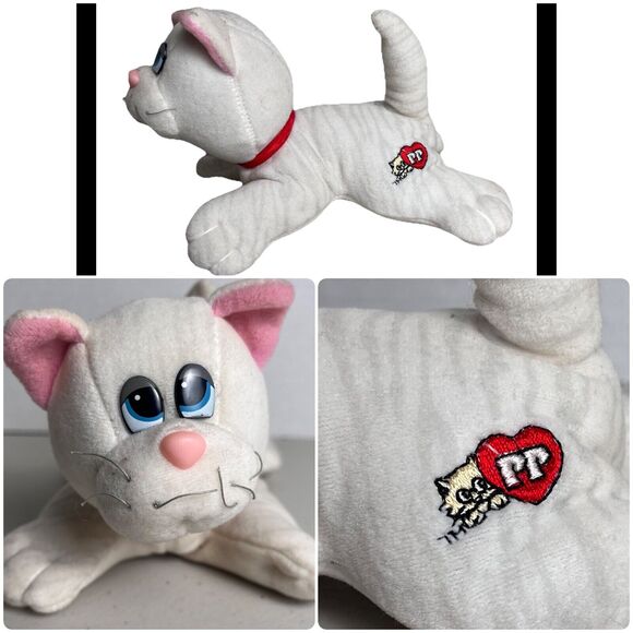 Vintage Pound Puppy Purries Kitty Cat White with Gray Stripes Tabby Plush 7" - Picture 1 of 13